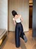 Women's Summer 2024 Retro High-Waisted Dark Wash Wide-Leg Jeans