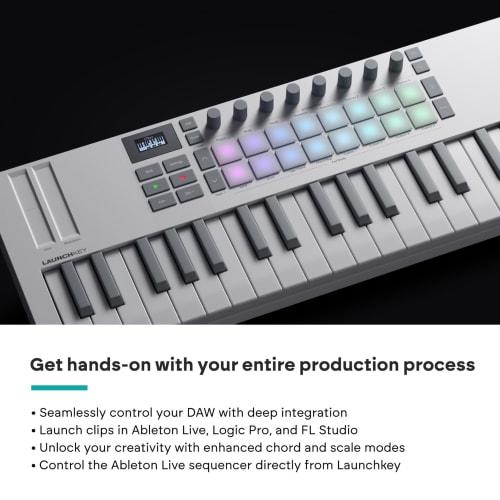 Novation Launchkey Mini 37 White MK4 - Portable 37 Mini-Key, USB, MIDI Keyboard with DAW Integration, Chord & Scale Modes, 16 Drum Pads, Arpeggiator,