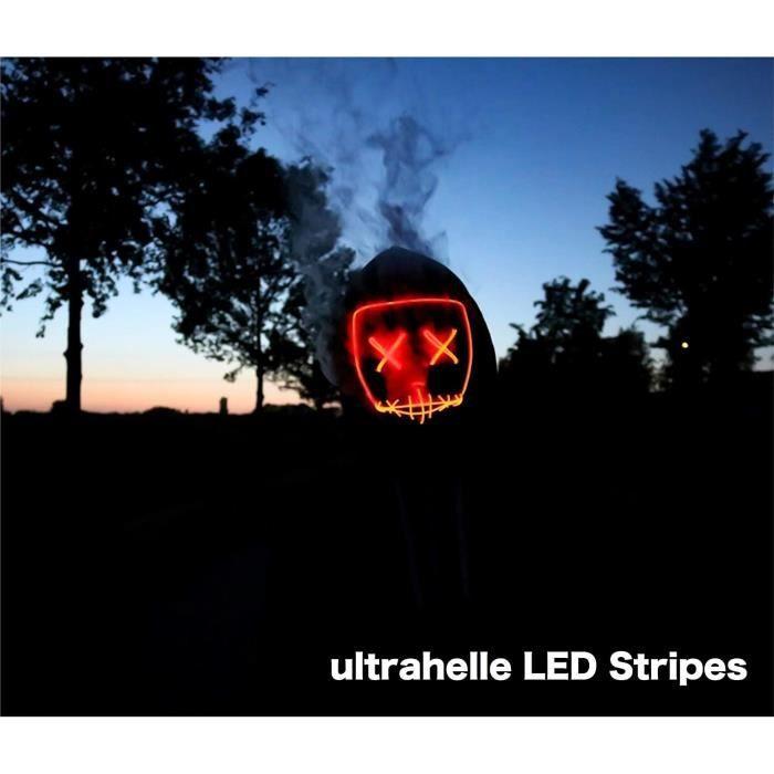 Masque d'horreur LED rouge-comme de Purge avec des effets de lumière 3X,contrôlables,pour Halloween en tant que costume pour[~4]
