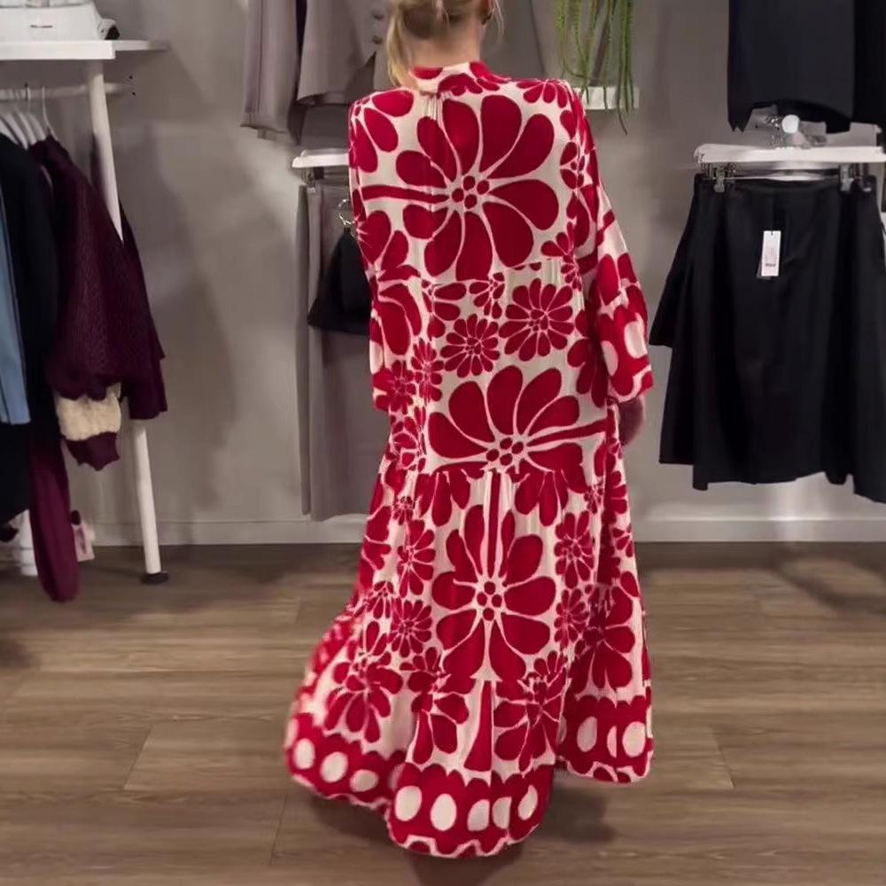 2025 Europäisches & Amerikanisches Übergrößen Damen Böhmisch Bedrucktes Hemdkleid