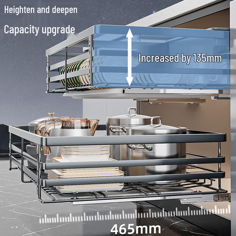 Double-Tier Pull-Out Cabinet Dish Rack