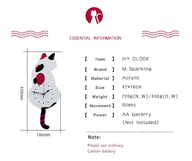 Cartoon Kitten Tail-Wagging Wall Clock for Children's Room and Living Room Decor