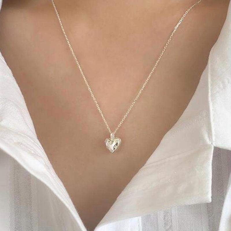 

925 Sterling Silver Zircon Crystal Love Heart Pendant Necklace for Women Choker Chain Wedding Engagement Party Jewelry Gift серебряный