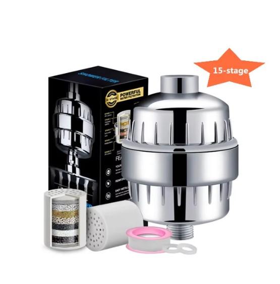 Remove Chlorine 15-Stage Replaceable Eco-Friendly Bathroom Faucet Accessories Water Filter for Hand Shower