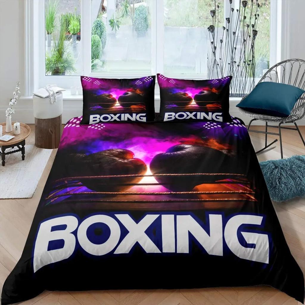 Boxing Bedding Set Red Boxing Gloves Pattern Comforter Cover Sports Theme Duvet Cover Room Pugilism Games Bedding Collection