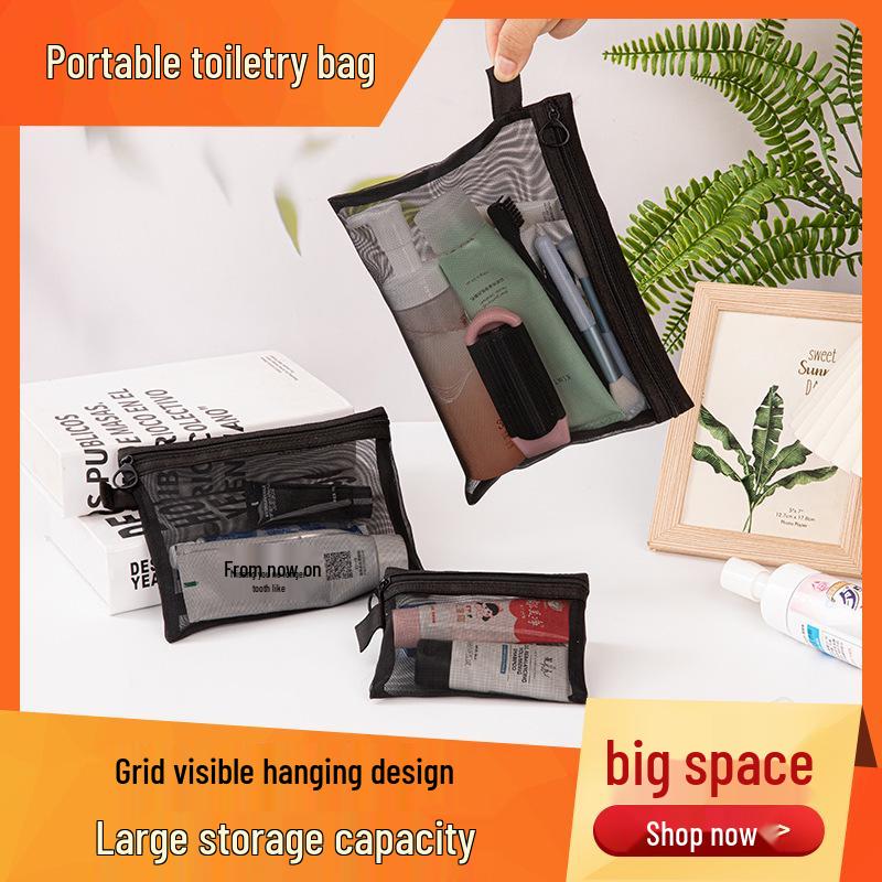Large Capacity Nylon Mesh Transparent Makeup and Toiletry Bag - Ideal for Travel and Business Trips.