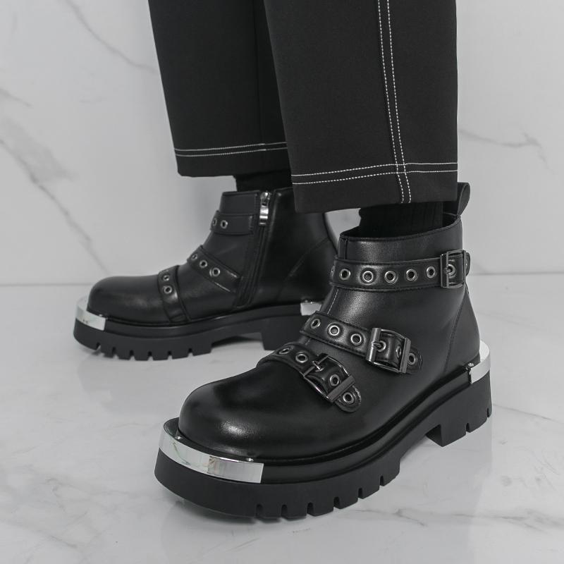 Men's Thick Soled Boots Autumn and Winter Fashion Designer Styles Work Office Black Plus Size High Top Leather Shoes New -46