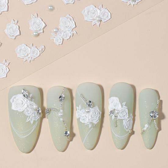 Rose Nagel Klebeaufkleber Französisch Falsche Perlen Kunststil Selbst PVC Wasserdicht DIY Abnehmbar Geprägt