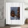 Vintage Winter Cityscape Shower Curtain Snowy Street Scene Victorian Era Wall Art Bathroom Decor Elegant Gothic Dark Academia