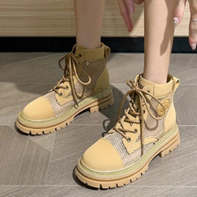 Модные желтые ботинки из натуральной кожи с выемками для женщин — фото 6