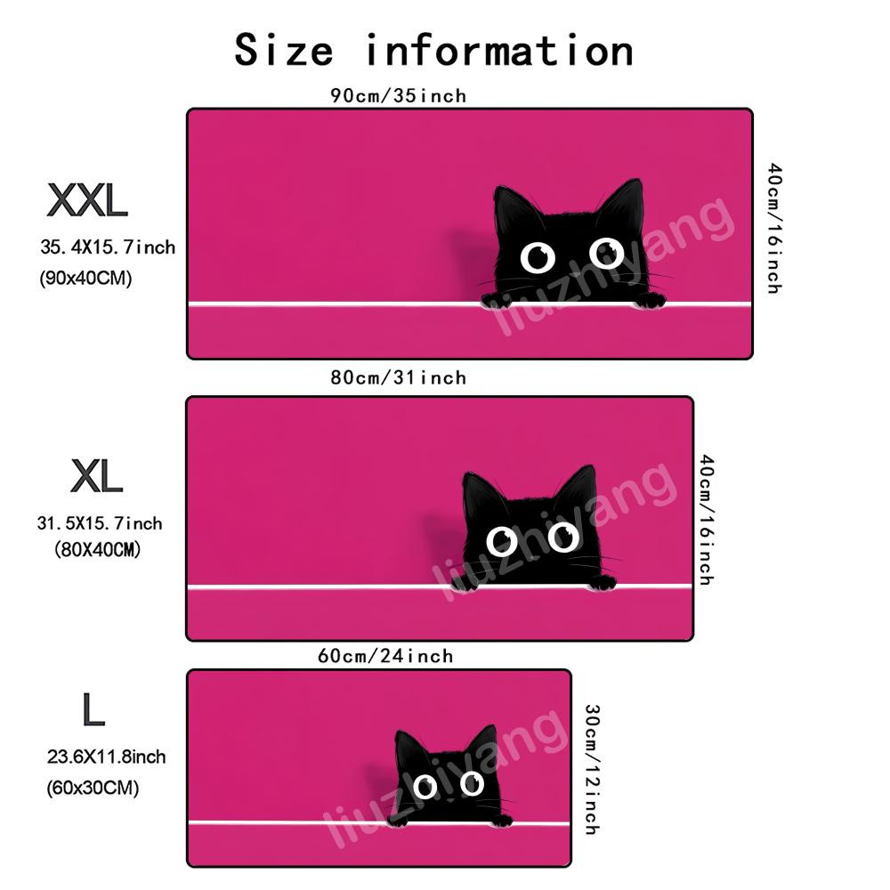Cute Black Cat Mouse Pad Large Computer Office Game Table Mat Rubber AntiSlip Stitched Edge Keyboard Mats 90x40 Xxl Desk Pads