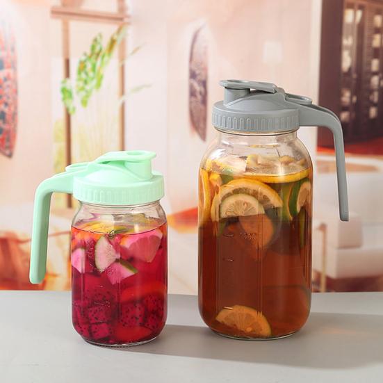 Glass Pitcher with Lid And Handle 32/64oz Wide Mouth Mason Jar Leak-proof Water Pitcher Creamer Container for Juice Coffee Tea