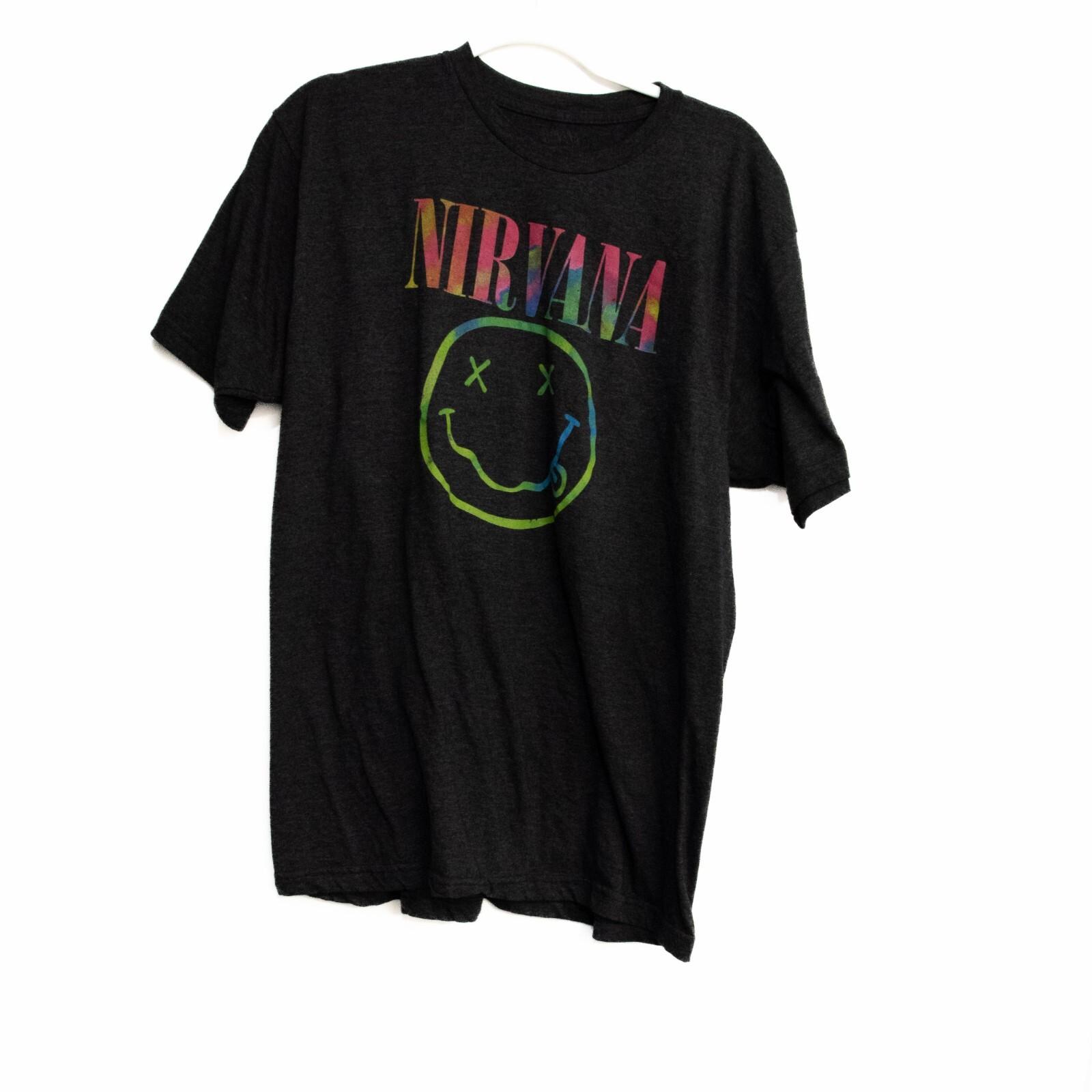 Nirvana Mens Black Cotton T-Shirt Smiley Graphic Short Sleeve Crew Neck 2XL XXXL