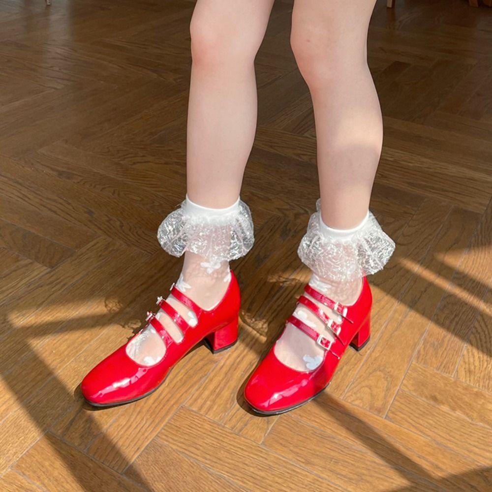 

Sequin Lolita Stockings Sweet Lace Mesh Socks All Match Transparent Socks Women білий