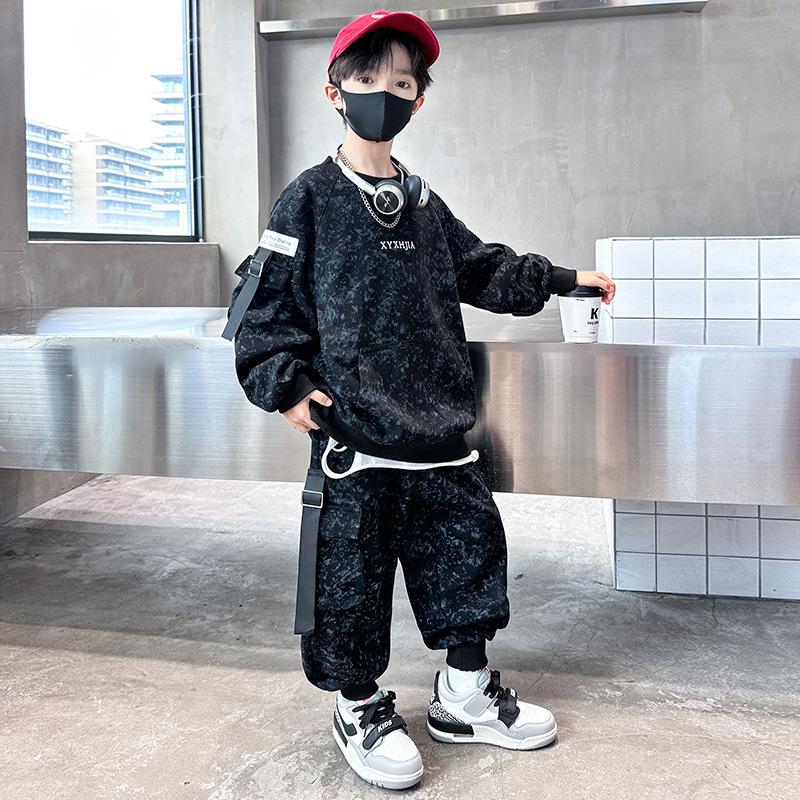 

Осенний повседневный спортивный костюм для мальчиков, оверсайз, детский дизайн, тай-дай свитшот + брюки, комплект из двух предметов 120