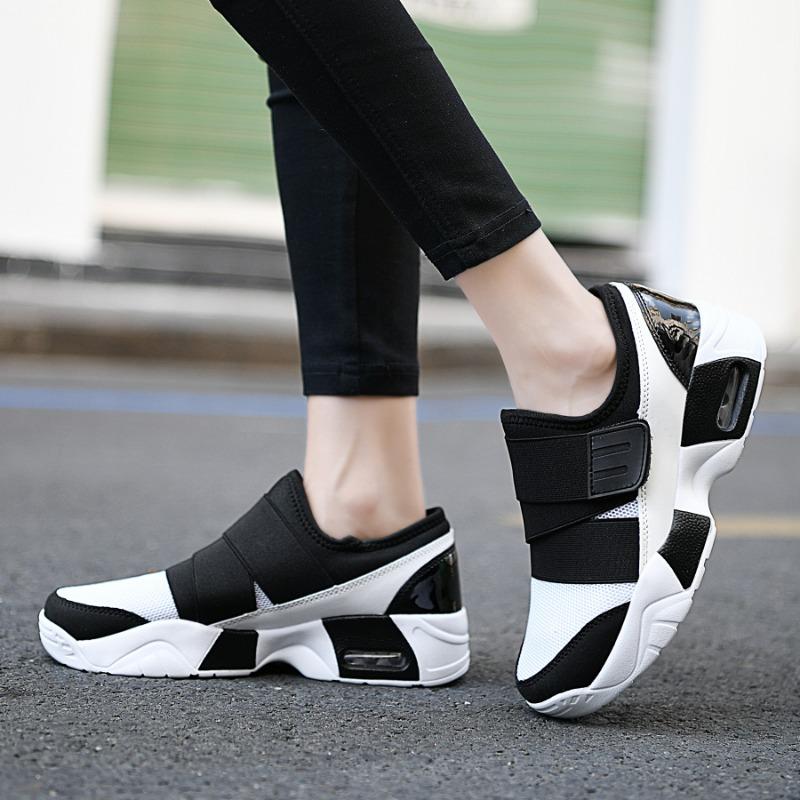 Women's Slip-on Athletic Sneakers Hook-and-loop Strap Shoes with Air Cushion Sole for Casual Wear
