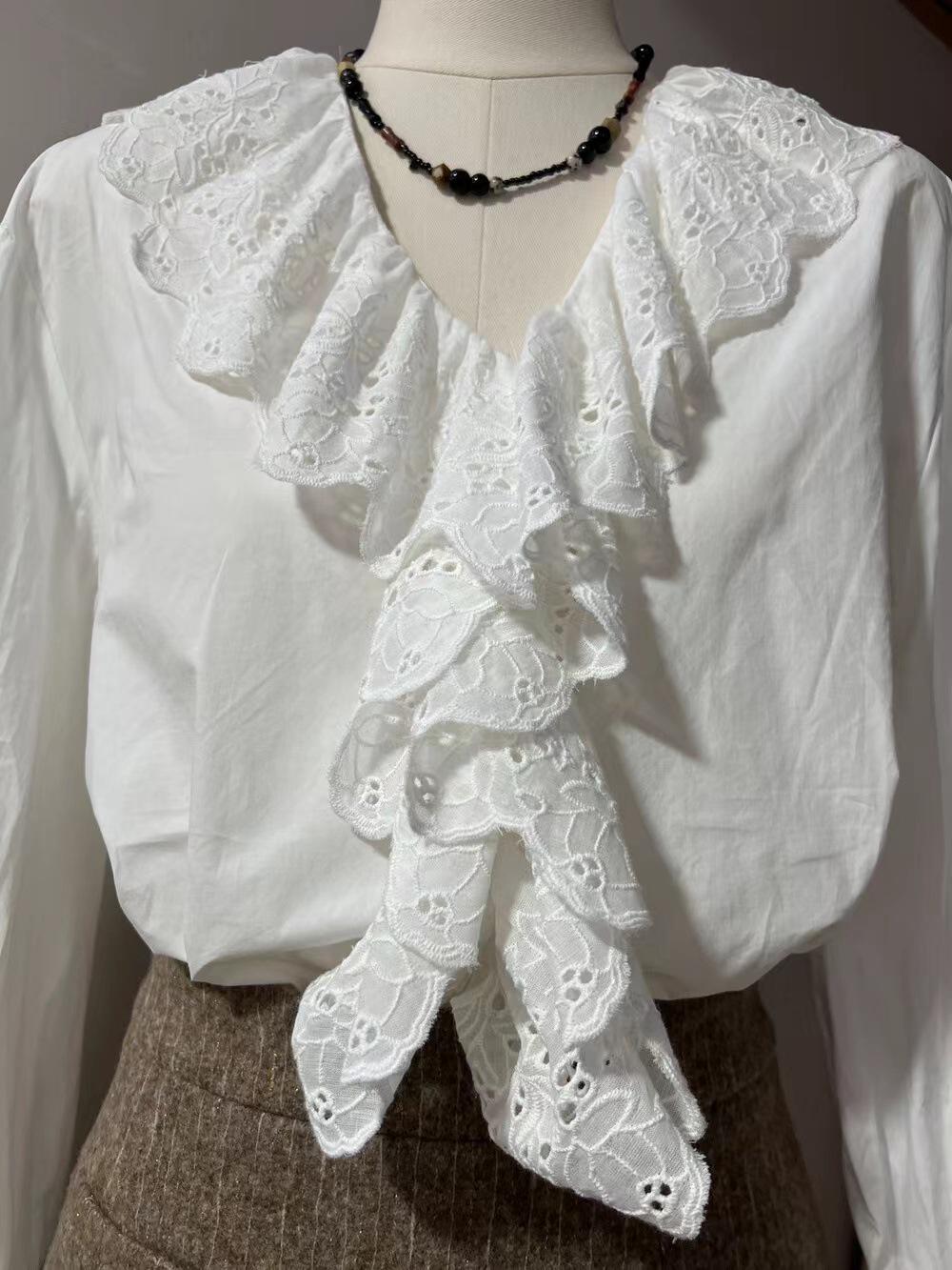 Elegant French V-Neck Ruffle Flare Sleeve Women s Top - Autumn Style Small