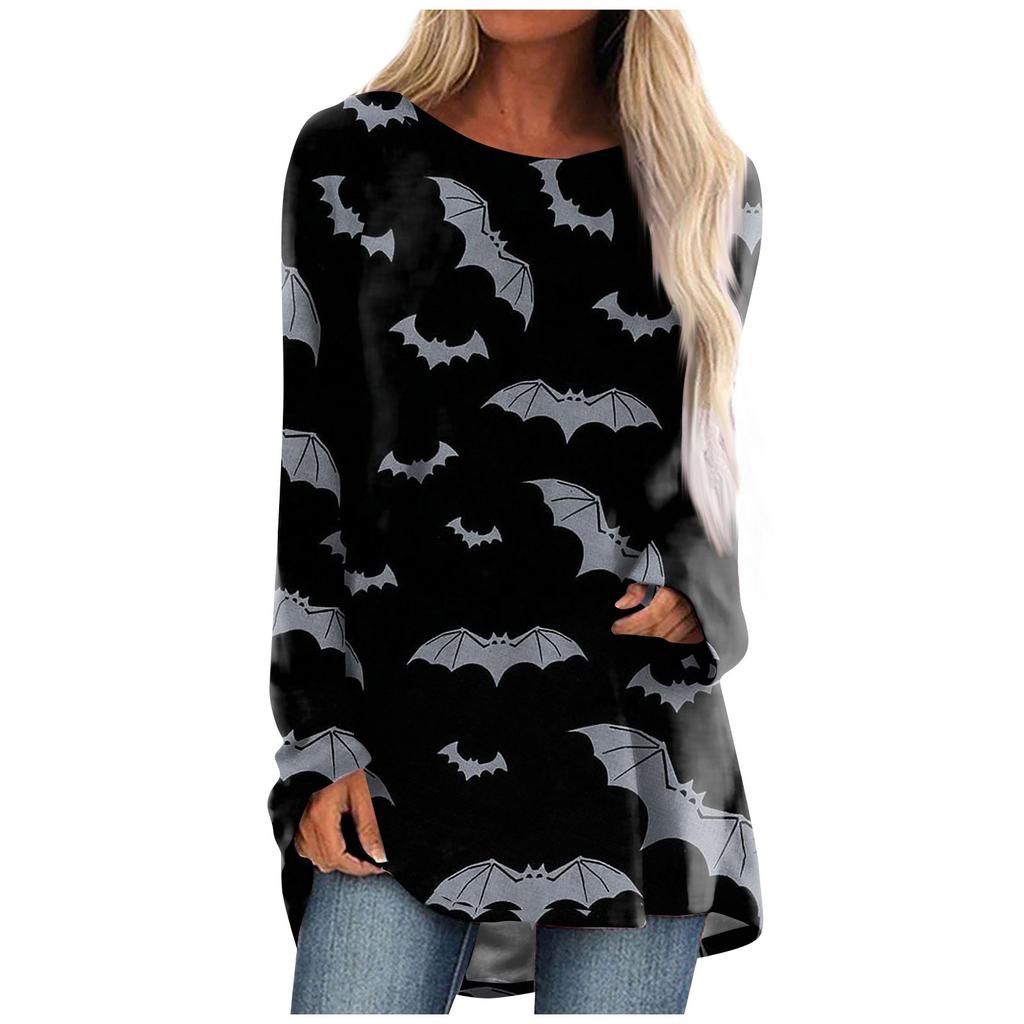 Women's Casual Fashion Halloween Print Long Sleeve Medium Length Top Blouse
