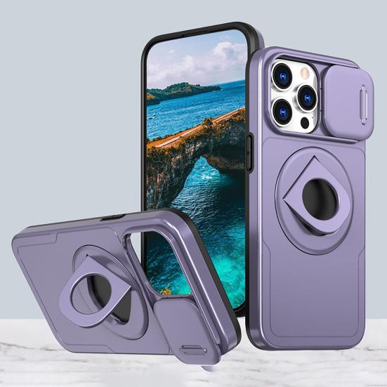 

Чехол для телефона для iPhone 15/Pro/Plus/Pro Max, защитный чехол для мобильного телефона с вращающейся крышкой объектива камеры 2 фиолетовый