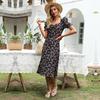 YYFS Dámská móda Léto Jaro Květinový potisk Neformální šaty s krátkým rukávem a výstřihem do V s vysokým pasem
