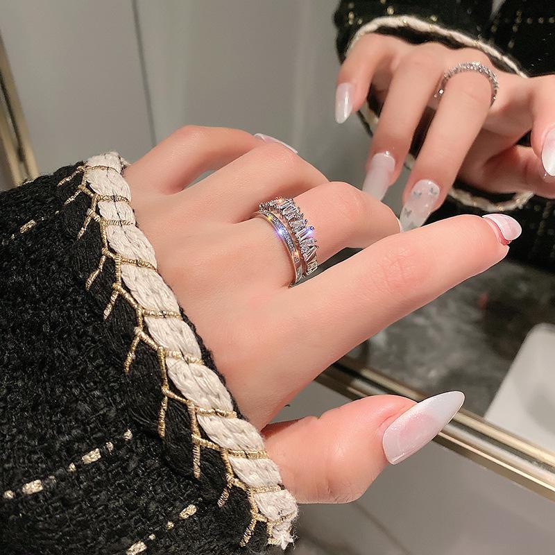 

Элегантное роскошное кольцо с цирконом: Модный дизайн открытого указательного пальца для женщин B-type double layer crystal zircon, adjustable