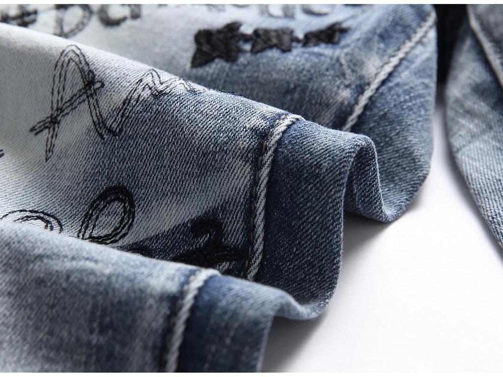 Herrtrendiga Europeiska & Amerikanska Hip-Hop Stil Smal Passform Broderade Jeans