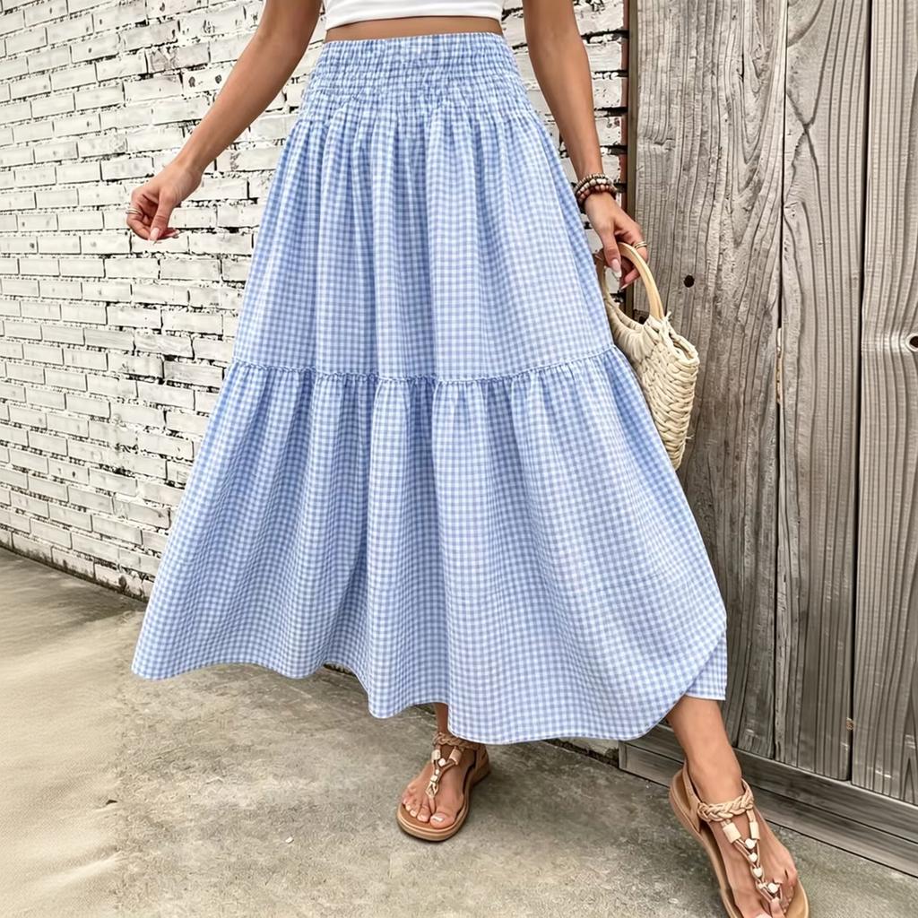 Women's Retro Plaid High-Waist A-Line Casual Skirt for Everyday Wear