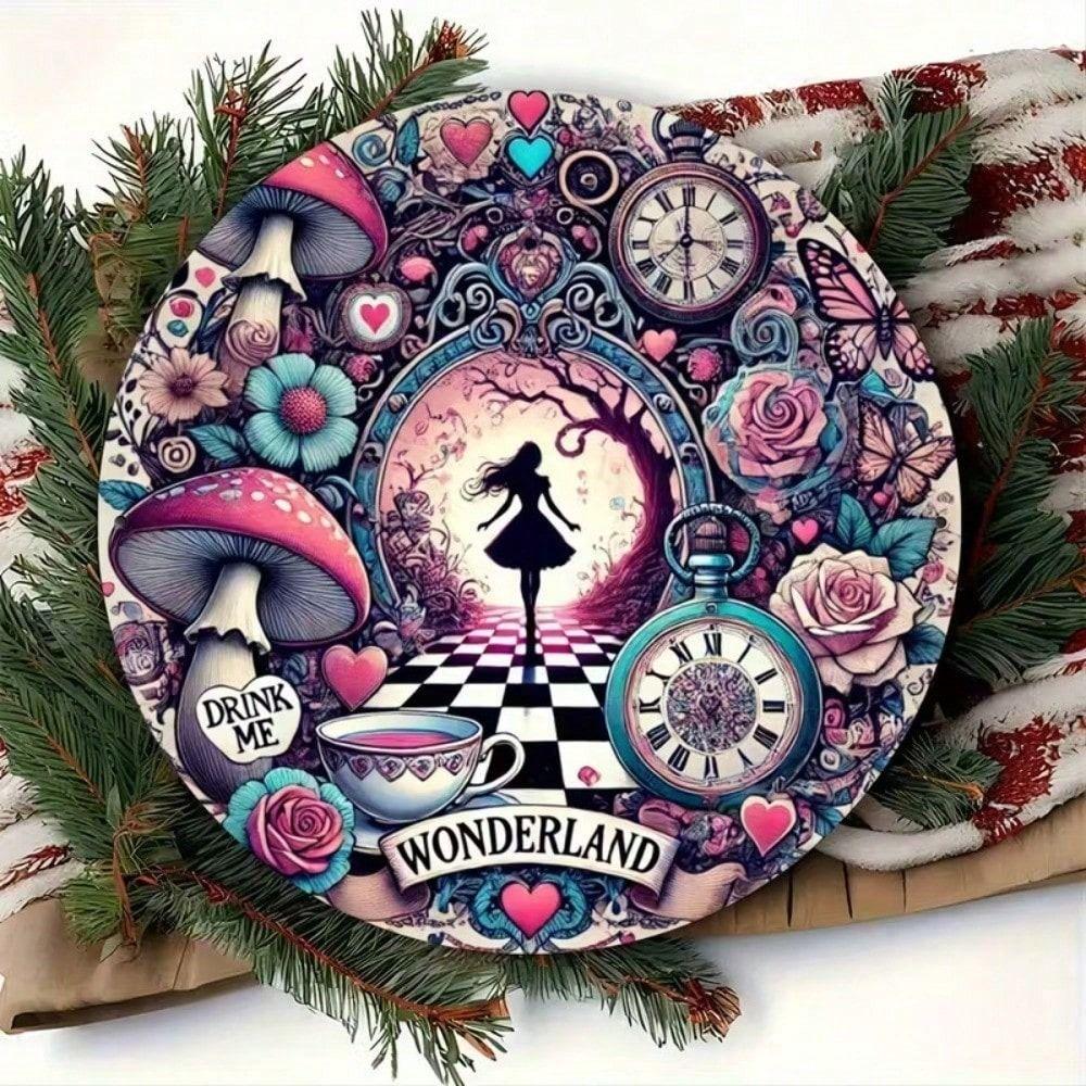 Metal Poster Wall Art Alice In Wonderland Vintage Home Decor 8x8 Inch