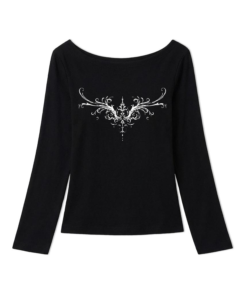 Ijeulum Adore Me Two-Way Boat Neck Long Sleeve (Black)