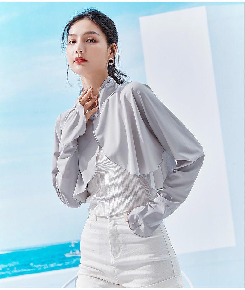 Ice Silk Women's Stand-Collar Sun Protection Shawl with UV Arm Sleeves for Summer Driving & Outdoor Cycling