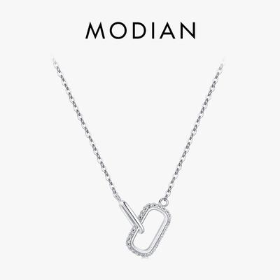 MODIAN Lock Design Sparkling Clear CZ Necklace 925 Sterling Silver Chain Necklace For Women Fine Jewelry Wedding Gift