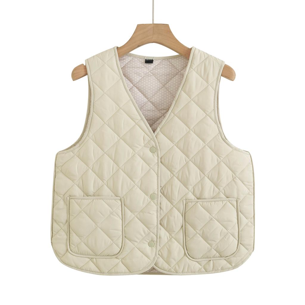 Crew neck quilted warm windproof vest down cotton vest cotton top warm jacket new autumn and winter