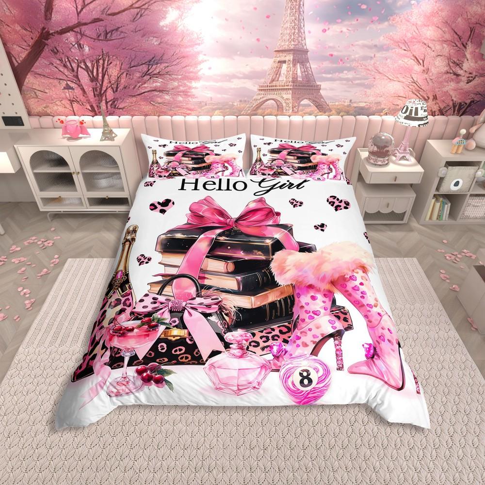 Homewish Cartoon Ribbon Bow Duvet Cover Set For KidsPink Dreamy Butterfly Bedding SetPrincess Love Heart Bed Set EU Single(135*200cm)3pcs