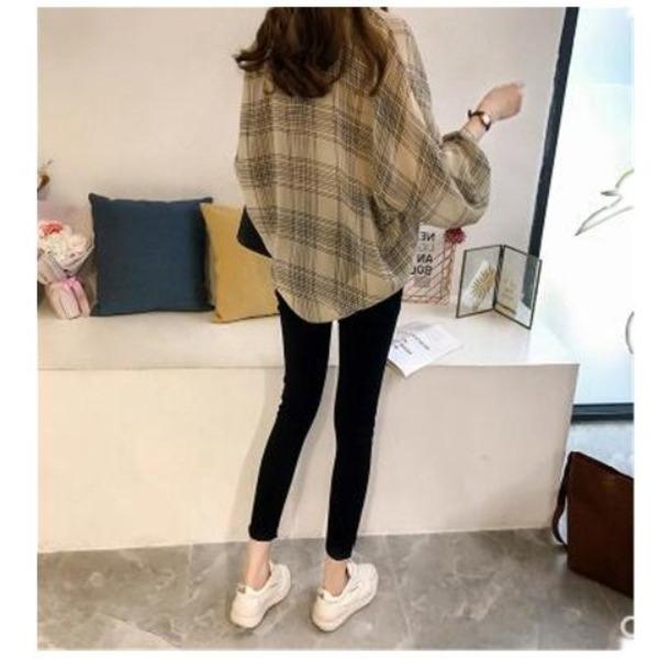 Early Autumn New Plus Size Checkered Shirt Women's Long Sleeved Hong Kong Style Top Chic Shirt