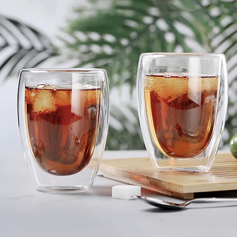 2Pcs 12OZ Double Wall Glass Cups Insulated Coffee Mug Tea Milk Juice Latte Cup Borosilicate Drinking Glasses for Ice Hot Drinks