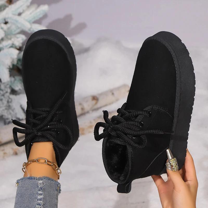 Women Ankle Boots Winter Short Plush Warm Lace Up Snow Boots Women Fashion Casual Flat Platform Shoes for Women Botas De Mujer