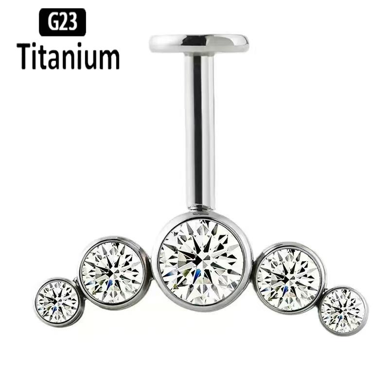ASTM F136 Titanium 16G Marquise CZ Screw Flat Back Vertical Helix Piercing Ear Cartilage Stud Earrings G23 Titanium Body Jewelry