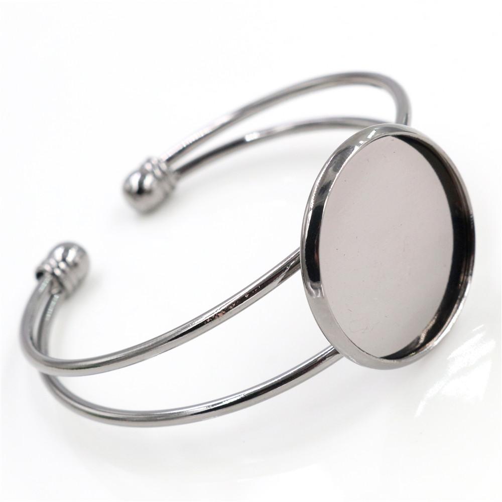 High Quality 20mm 25mm 8 Colors Bronze Gold Silver Plated Bangle Base Bracelet Blank Findings Tray Bezel Setting Cabochon Cameo 20mm