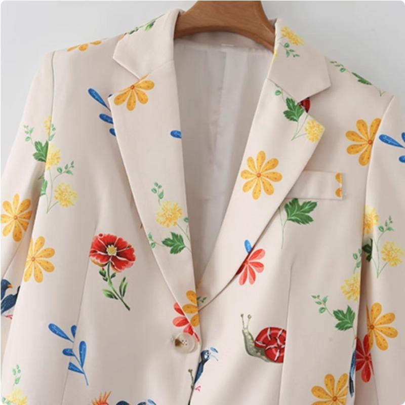 Women's Blazer Spring Fashion Pastoral Style Printed Single-breasted Casual Temperament Ladies Blazer Jacket