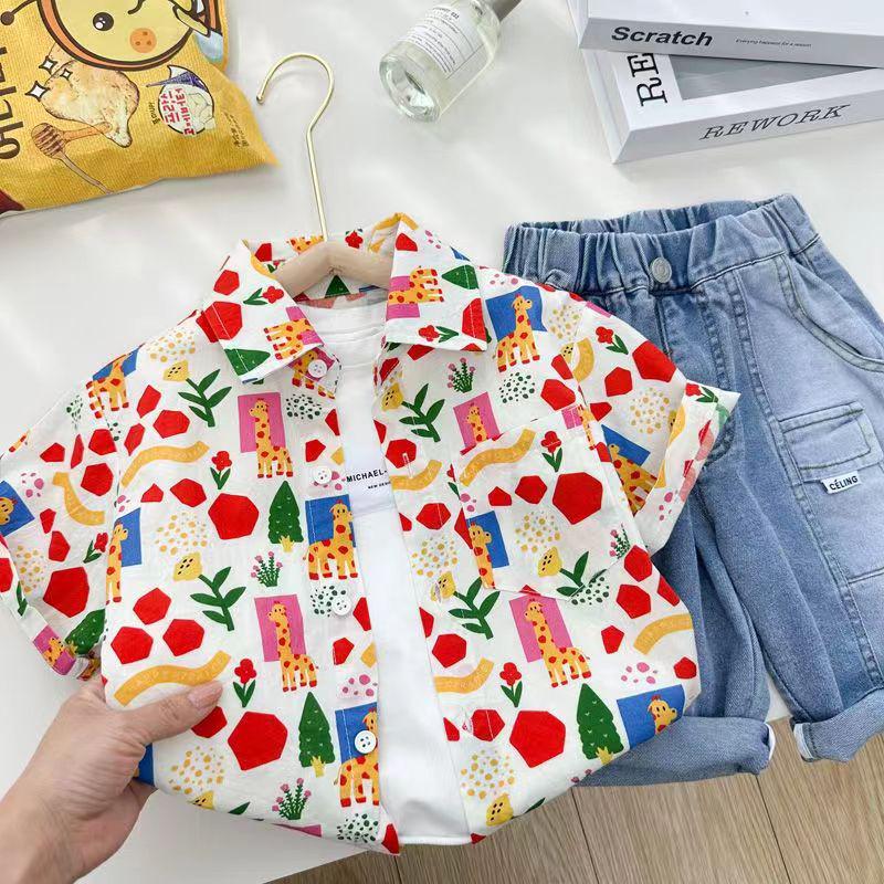 Little Sun Kids' Summer Cotton Lapel Shirt - Boys' Short-Sleeve Baby Top