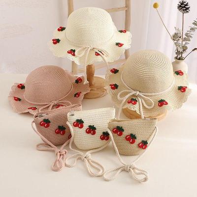 Summer Children's Sun Hat Straw Hat Bag Set Cute Big Eave Sun Hat for Children and Girls