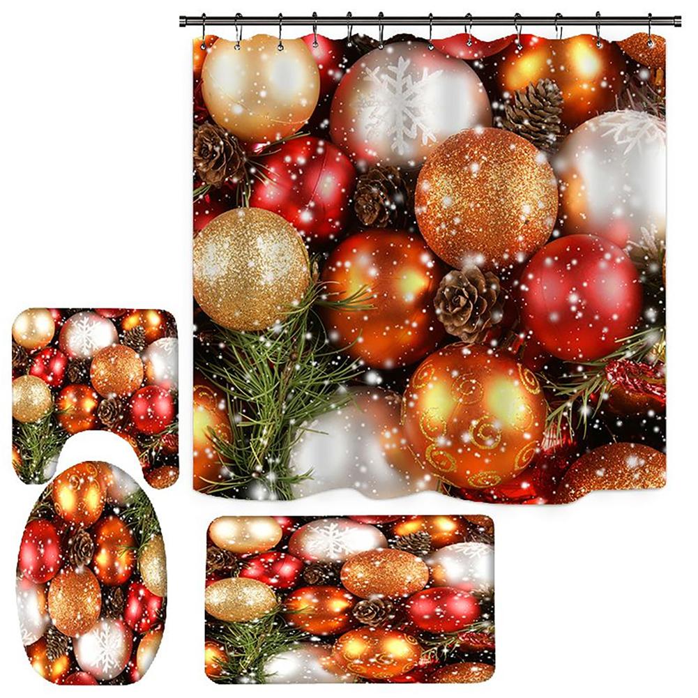 

С Рождеством Ванная Комната 4 Шт. Набор Снеговик Санта-Клаус Узор Водонепроницаемая Занавеска Для Душа Коврик Для Унитаза Нескользящий Коврик Домашний Декор 4Pcs