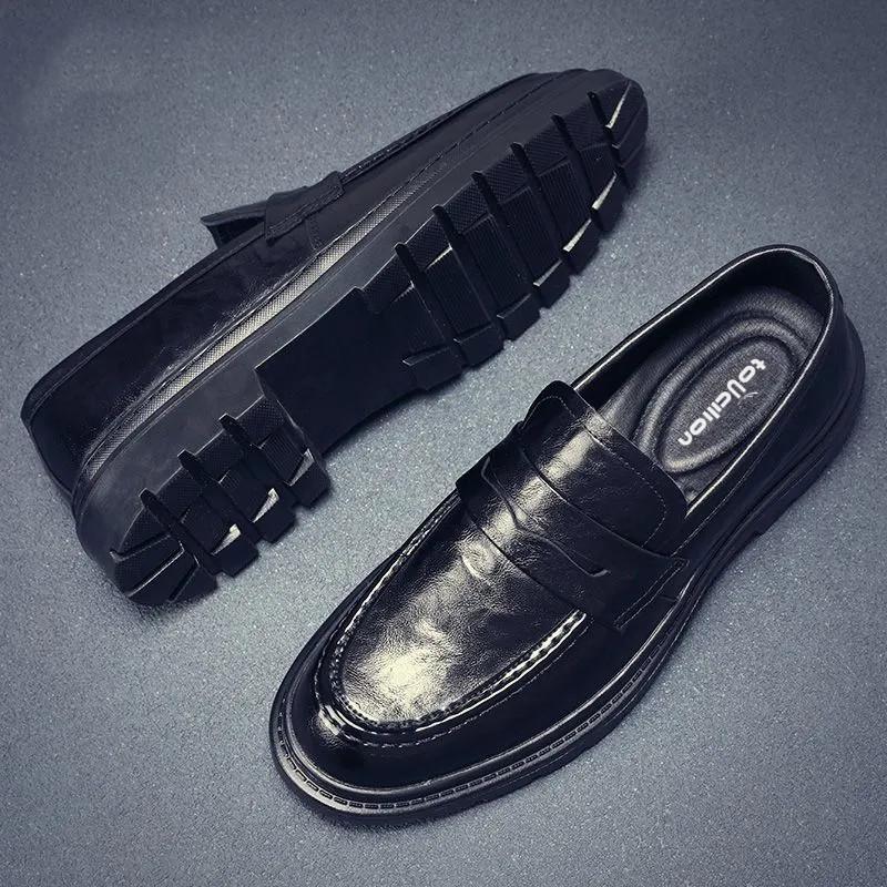 

Мужские кожаные туфли осенние универсальные на одной педали из мягкой кожи дышащие британские деловые повседневные ленивые ретро лоферы тренд 44