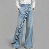 Damskie Jeansy Dzwony z Falbankami Wysoki Stan Asymetryczna Falbankowa Lamówka Jeansowe Spodnie z Kieszeniami Damskie Vintage High Street Jeans