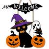 Pumpkin Wall Plaque Halloween Wooden Welcome Door Sign, Ghost Bat Hanging Decor Indoor Outdoor Decoration for Yard, Home Party Entrance Rustic