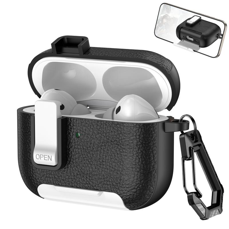 For AirPods 4 Case Leather Texture Matte Earphone Case with Phone Stand Bluetooth Headset Cover For AirPods Pro 3 2 1 Shockproof Earphone Charging Box