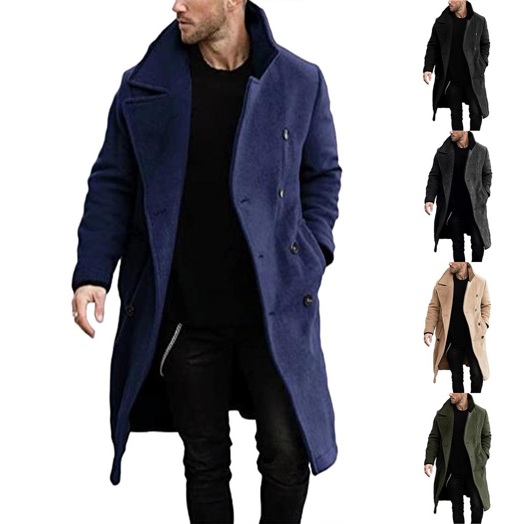 Men's Solid Color Splicing Button Pocket Work Jacket Men's Casual Long Coat