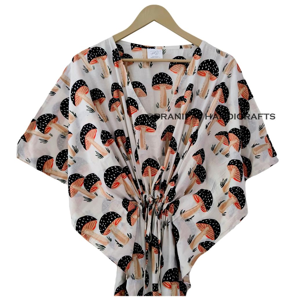 Femei Bumbac Hippie Vară Negru Pijama Imprimeu Ciuperci Rochie Caftan Lungă Maxi CKFTN-SCRN-FULL-BUYIT-108