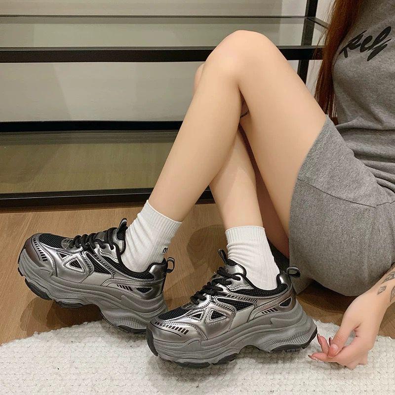 Black Dad Shoes Women's 2025 New Spring and Autumn Double Mesh Women's Shoes Versatile Platform Casual Sports Shoes
