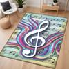 Black Gold Art Deco Guitar Print Area Rug Geometric Line Art Floor Mat for Music Lovers